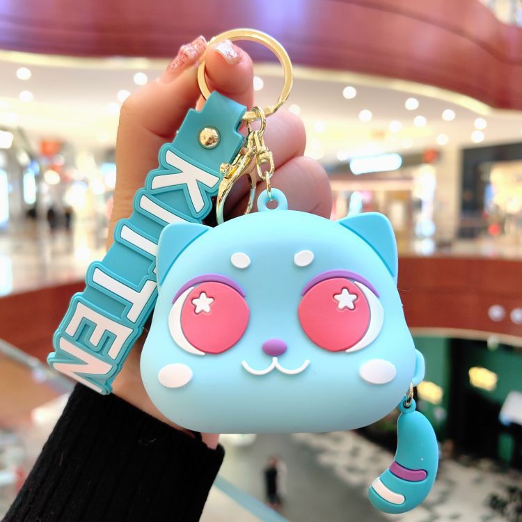 Wholesale Cute Big Eyed Cat Zero Wallet Silicone Keychain