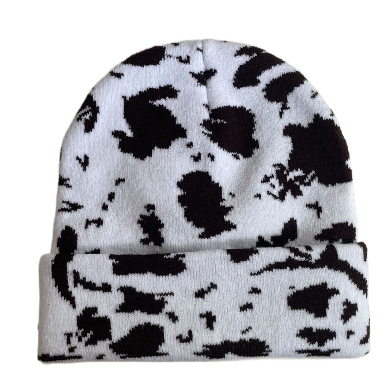 Wholesale Autumn and Winter Warm Ear Protection Cute Cow Print Knit Hat