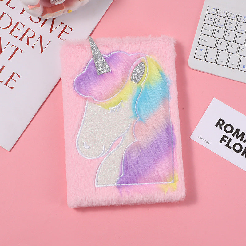 Wholesale Plush Cartoon Unicorn Notebook Children' s Pink Unicorn Notebook