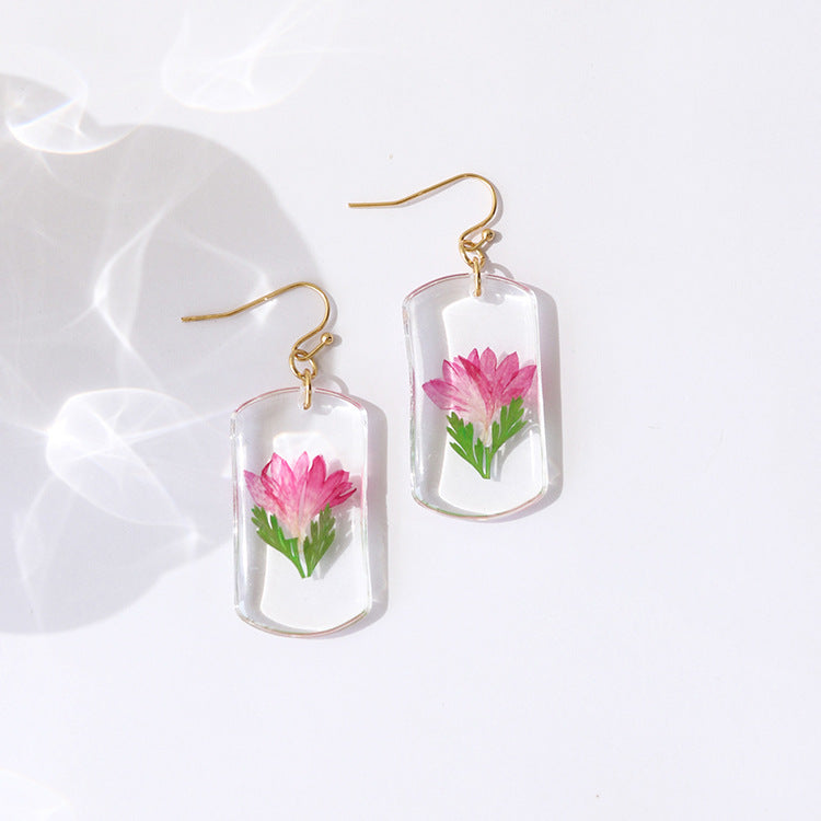 Wholesale Summer New Pastoral Style Eternal Flower Rose Square Color Earrings