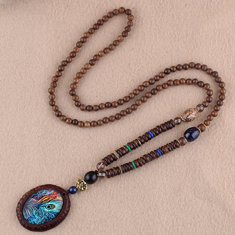 Wholesale Ethnic Style Pendant Bodhi Pendant Wooden Bead Necklace