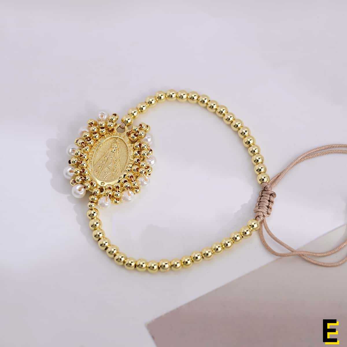 Wholesale Gold plated copper bead pearl adjustable drawstring layered bracelet