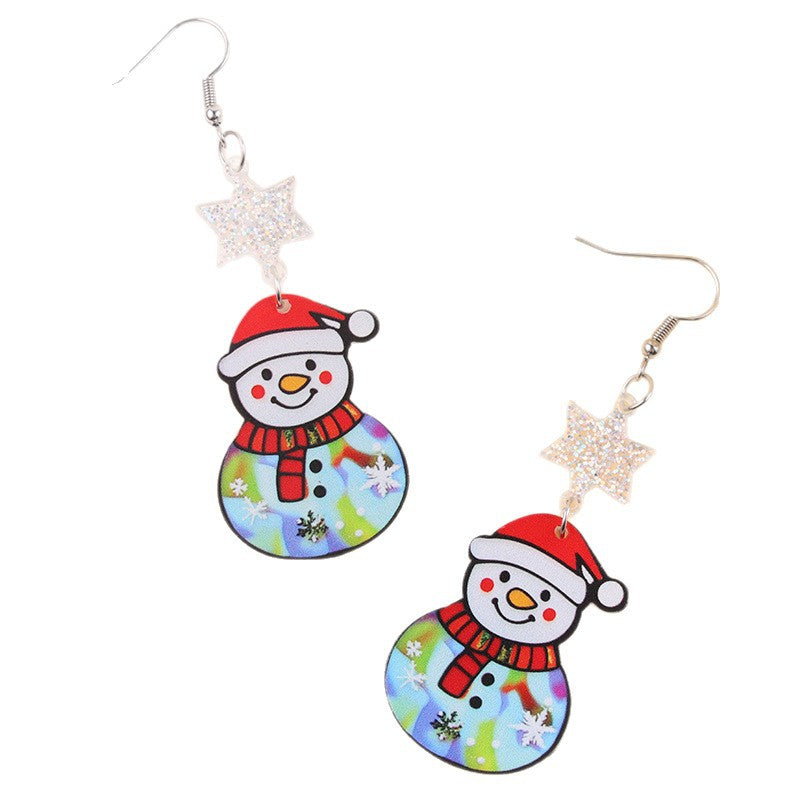 Wholesale  Christmas Earrings Cartoon Contrasting Color Snowman Bell Acrylic Earrings