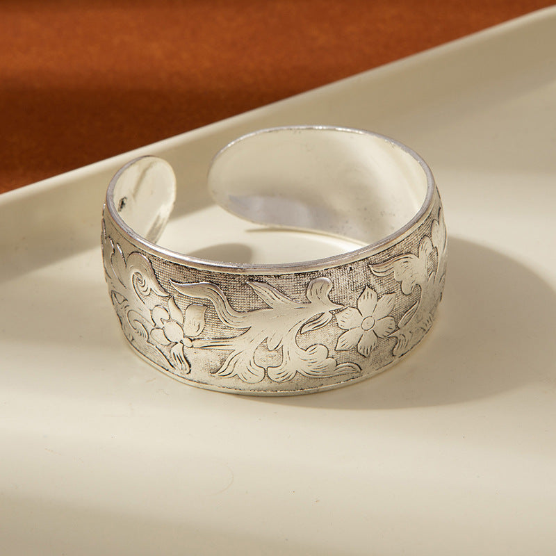 Wholesale Vintage ethnic style carved wide open face bracelet