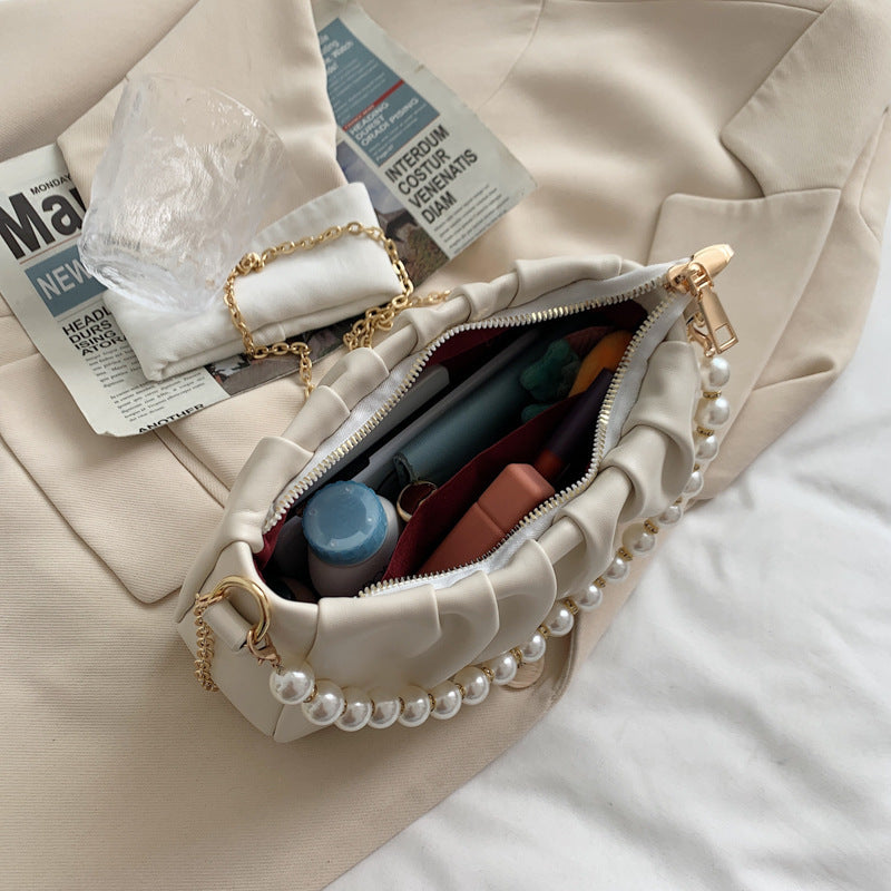 Wholesale Crocodile Textured Chain Underarm Pleated Cloud Bag