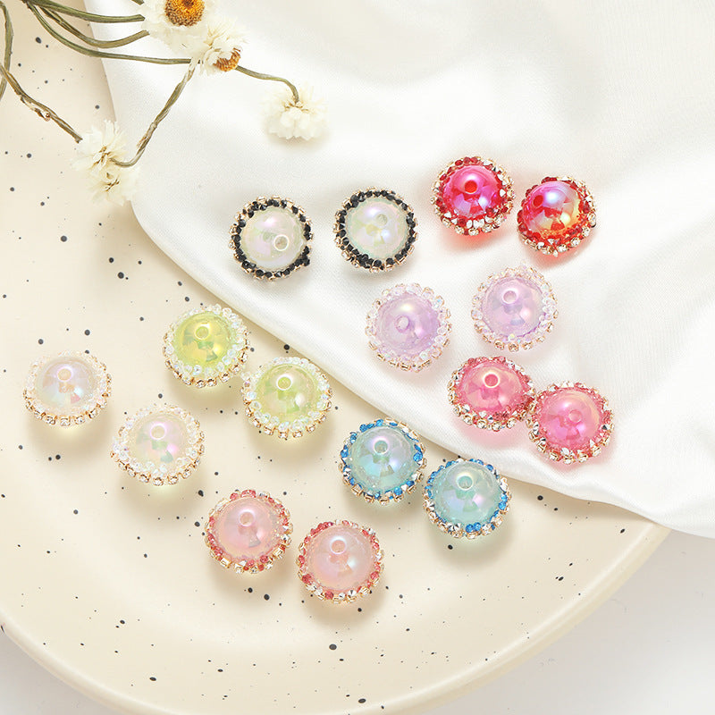 Wholesale 10pcs luminous with diamond straight hole handmade round Acrylic beads