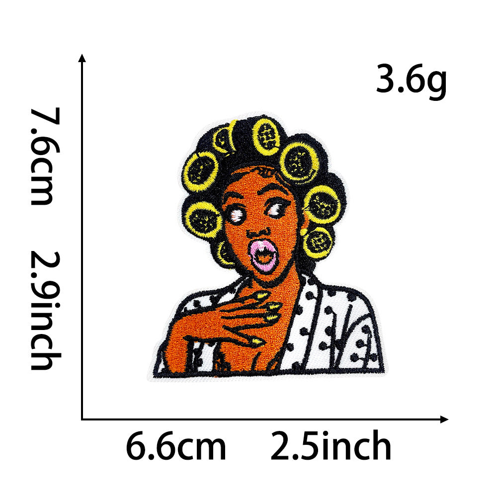 Wholesale Funny Black Girl Pajama Embroidered Patch Sequin Iron On Adhesive Back For Coat Decoration