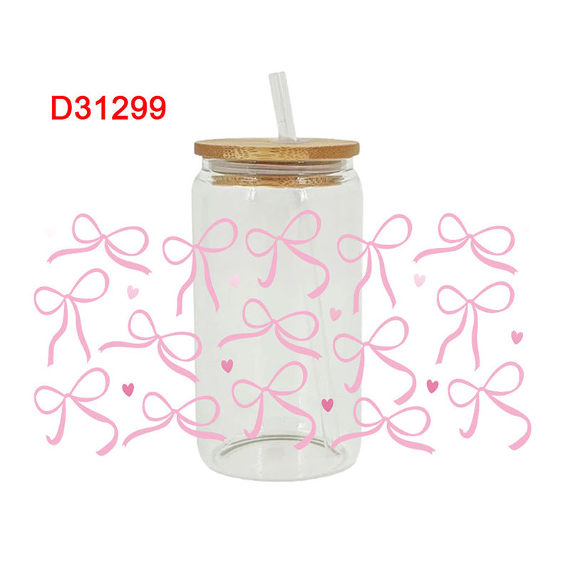 Wholesale pink bow  16oz Cup UV DTF Wraps