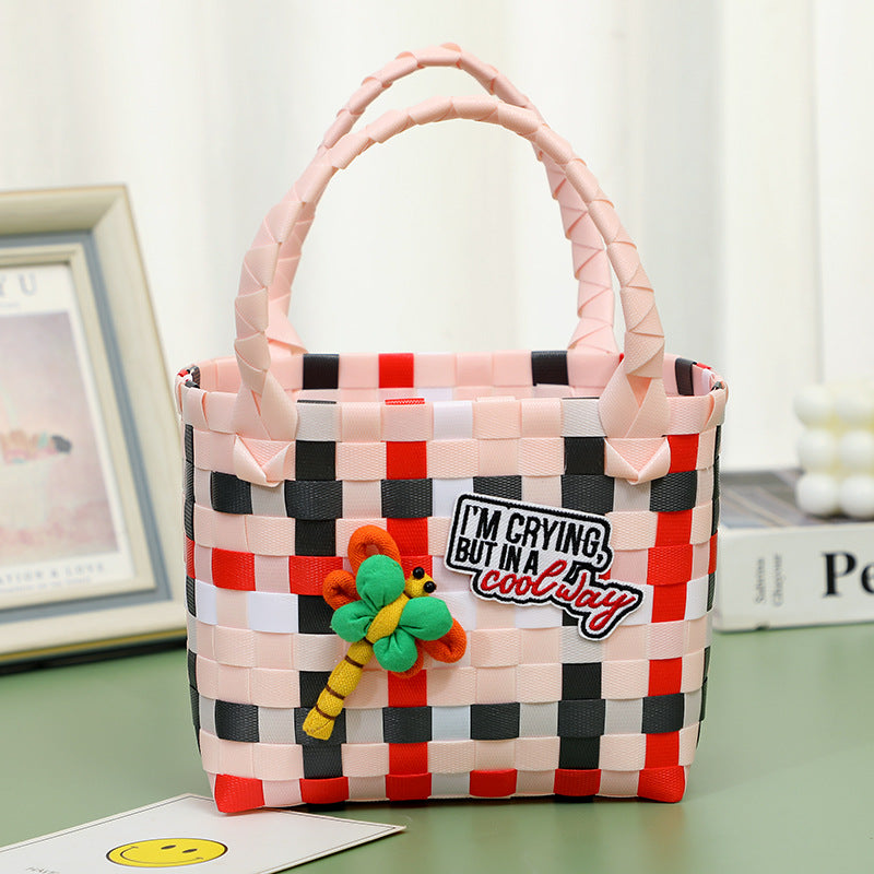 Wholesale Children's flower cute summer beach colorful literary hand-woven handbag