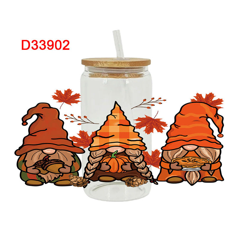 Wholesale Pumpkin Cartoon Thanksgiving 16oz Cup UV DTF Wraps