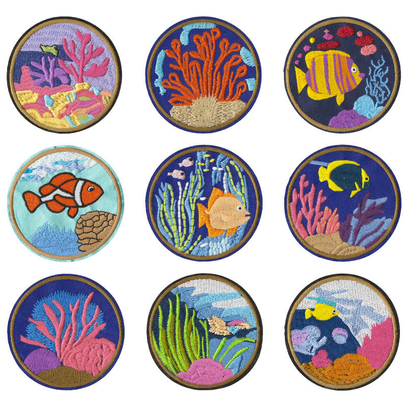Wholesale Ocean Animal Seaweed Embroidery Patches 9 Piece Sew On Appliques Stylish DIY Craft Accessory For Clothing Towels Gift