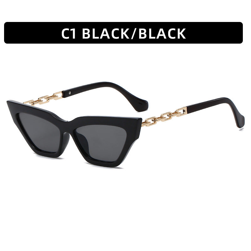 Wholesale PC Chain Cat Eye Retro Small Frame Sunglasses