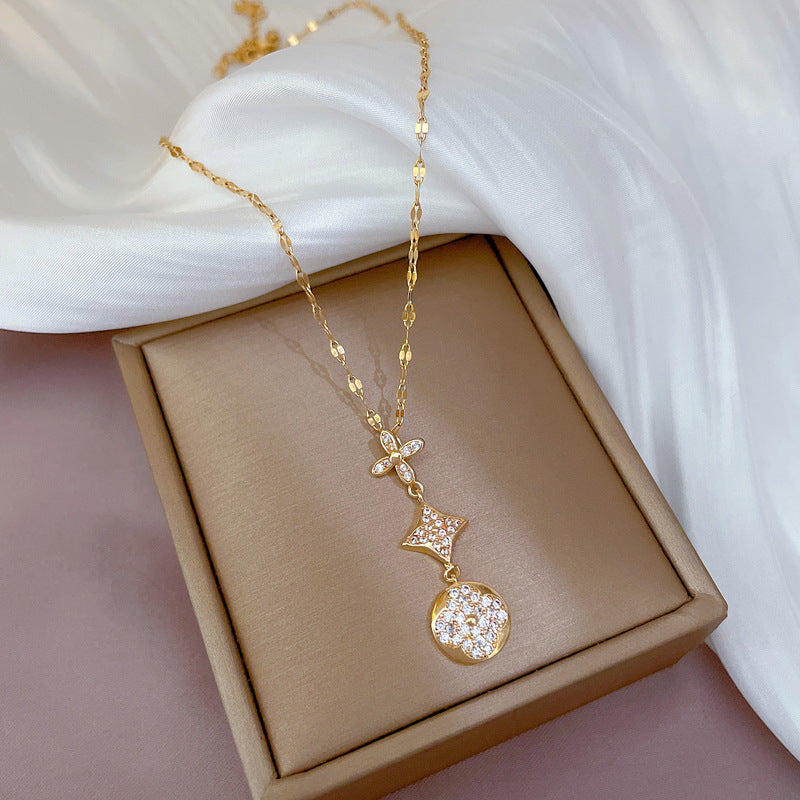 Wholesale Microsetting Clavicle Titanium Steel Necklaces