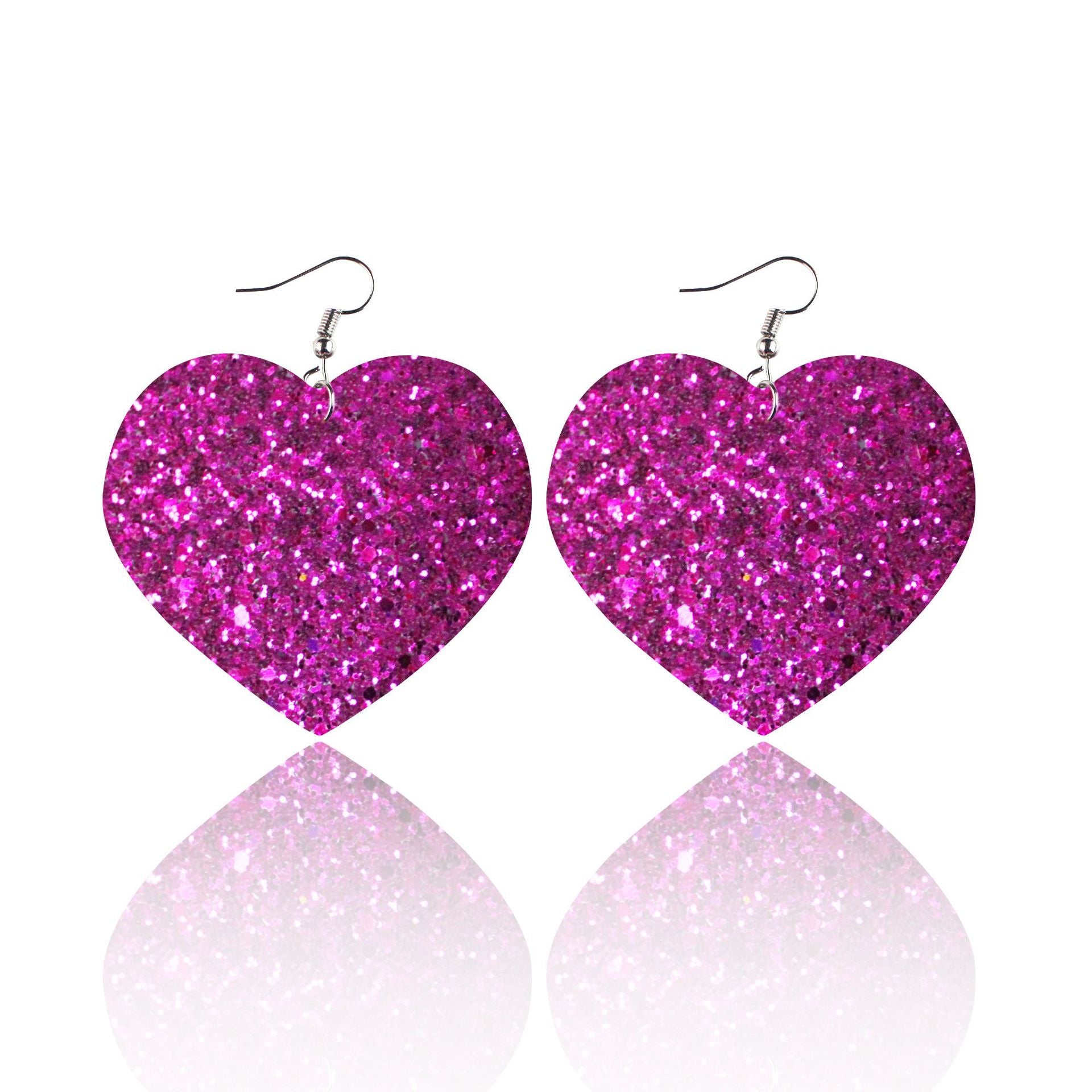 Wholesale Sequin Grain Glitter Heart Shape PU Leather Earrings