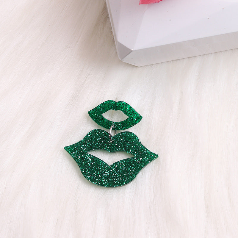 Wholesale Acrylic Saint Patrick Lip Clover Patchwork Earrings