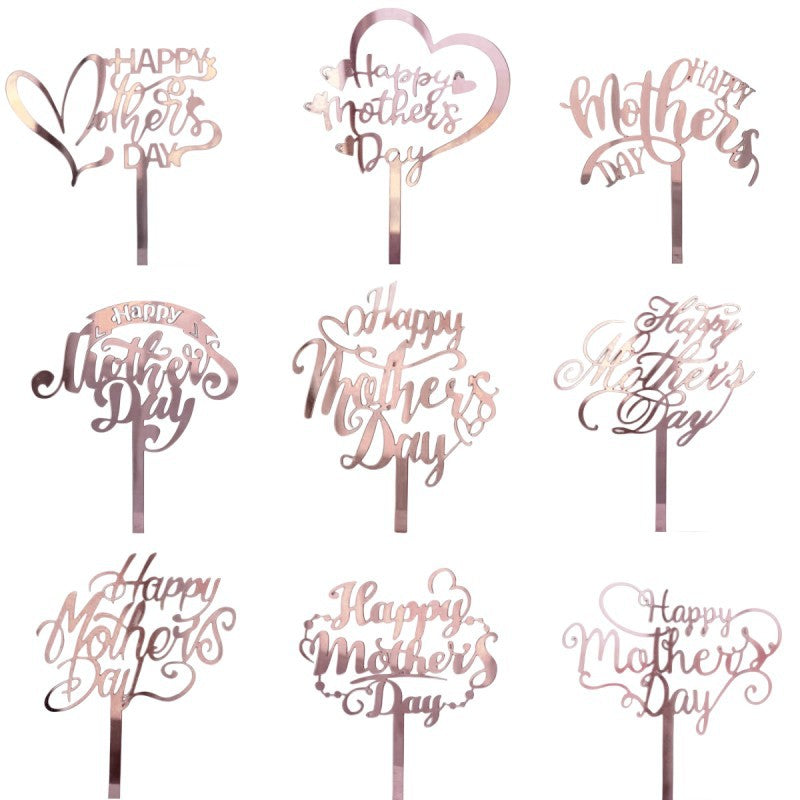 Wholesale 10PCS/PACK Mother's Day Happy Acrylic Cake Insertion