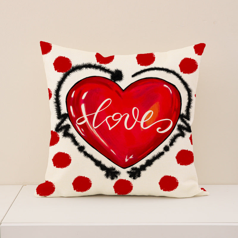 Wholesale Heart-Shaped Printed Pillow Cover Valentine' s Day  Linen Printed  Cover