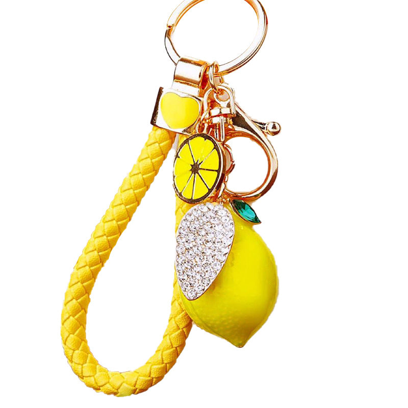Wholesale Rhinestone Lemon Design Car Keychain Bag Charm Trendy Gift Accessory