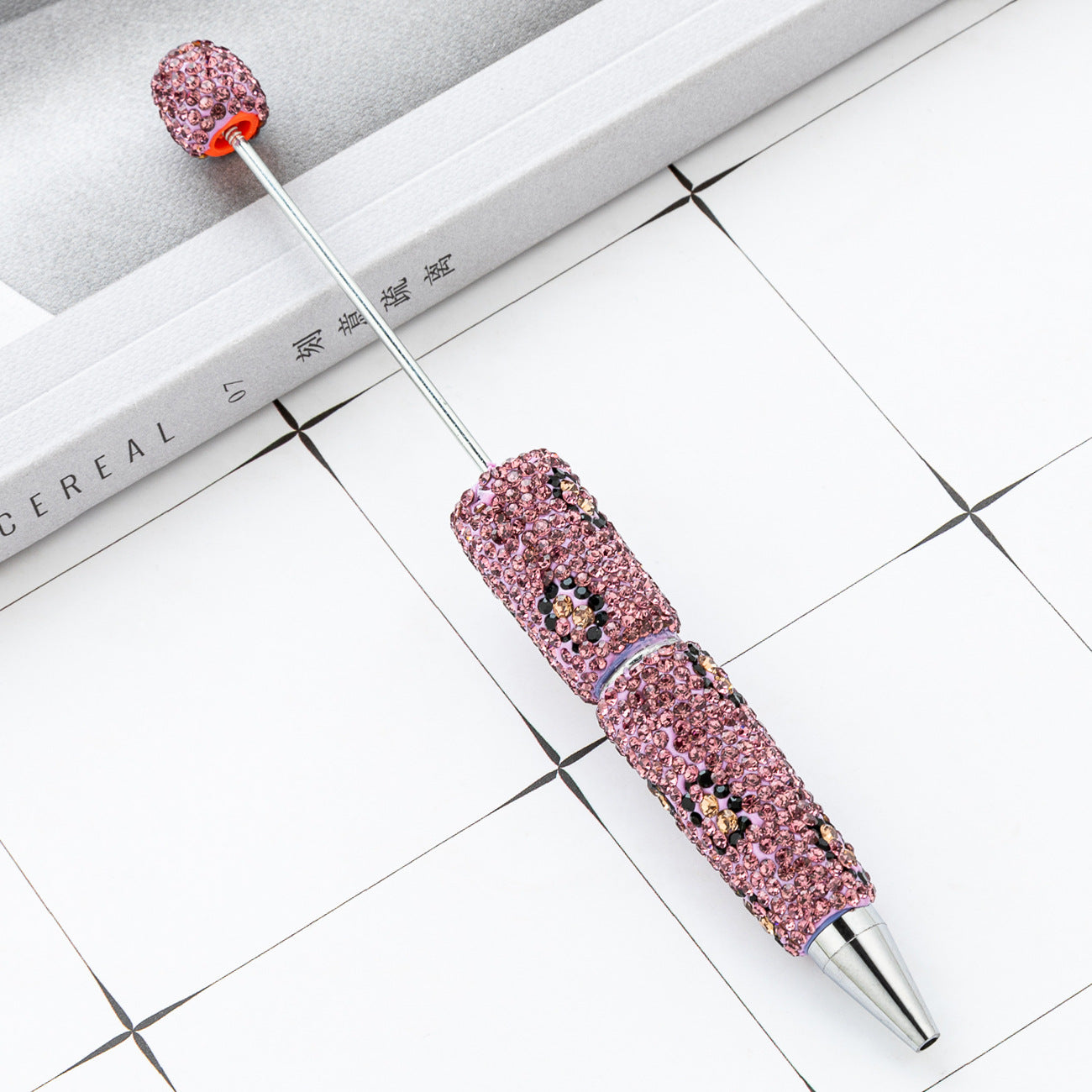 Wholesale Leopard print multi-color plastic diamond studded  beadable pens