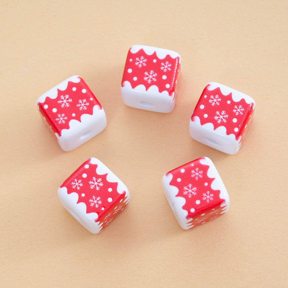 Wholesale 10pcs Christmas Square Beads DIY Mobile Phone Chain Beads