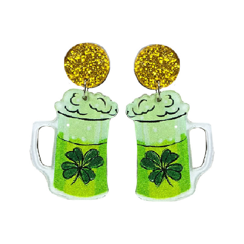 Wholesale 2 Pairs/pack St. Patrick's Day Clover Beer Rainbow Acrylic Earrings