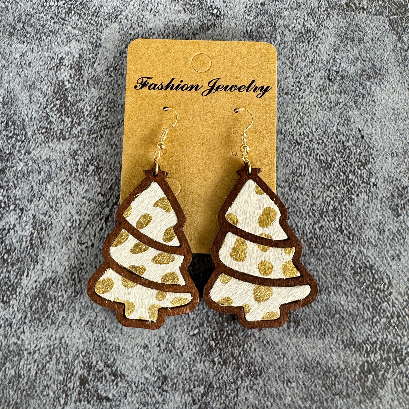 Wholesale Genuine Leather Christmas Tree Leopard Print Horse Hair Wood Inlay Cowhide Lightweight Western Earrings