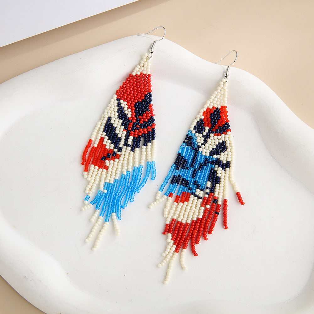Wholesale Bohemian Botanical Flower Rice Beads Tassel Earrings