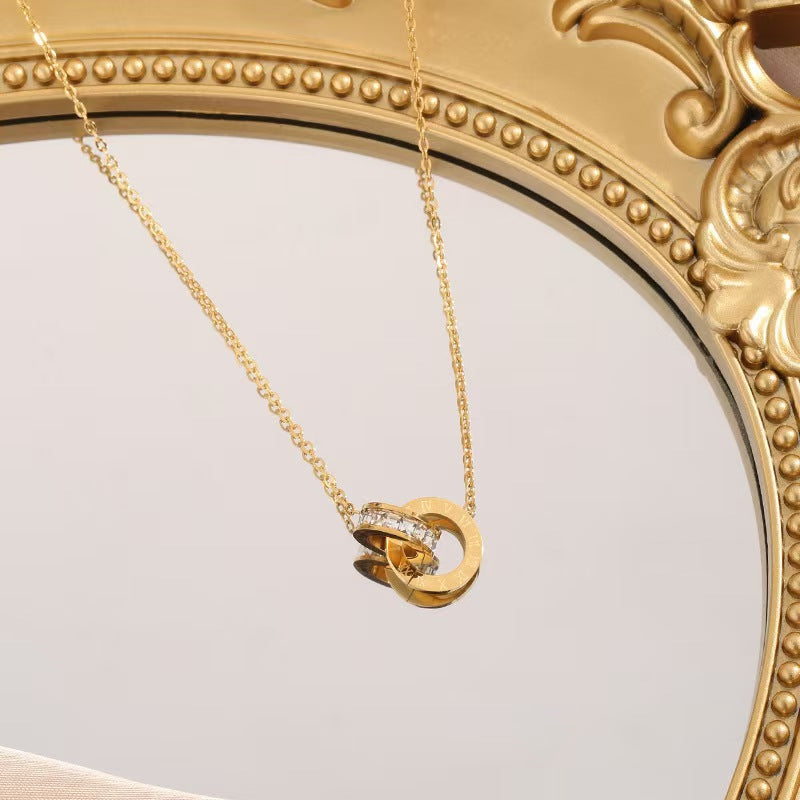 Wholesale Titanium steel Lucky Double Ring Necklace Bracelet Jewelry Set