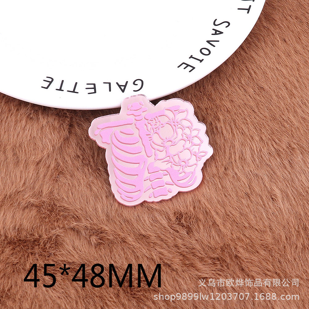 Wholesale 10pcs Pink Double Mirror Skull Organ Badge Jewelry Pin Girl Cute DIY Patch