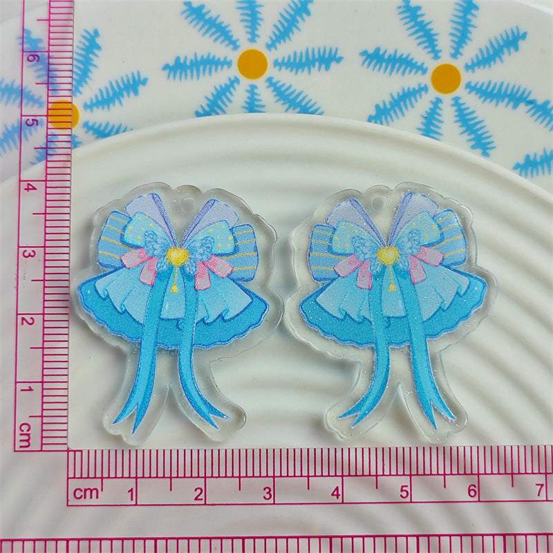 Wholesale 10pcs Double-sided bow retro design acrylic jewelry accessories DIY pendant keychain with hole cartoon character