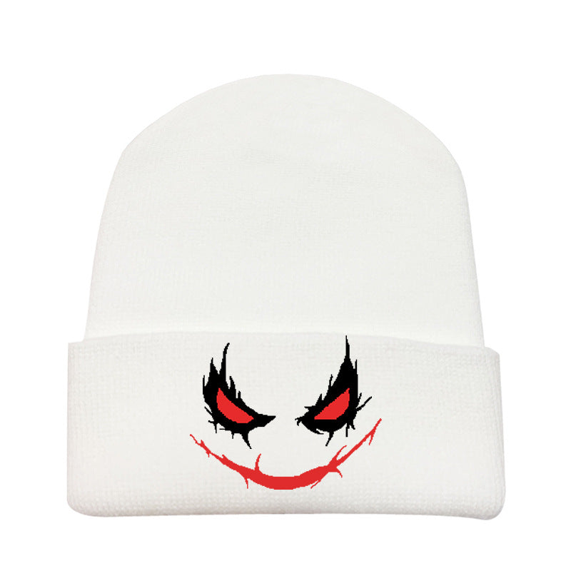 Wholesale Halloween Spoof Scary Smiley Face Printed Knitted Hood Velvet Cold Hat