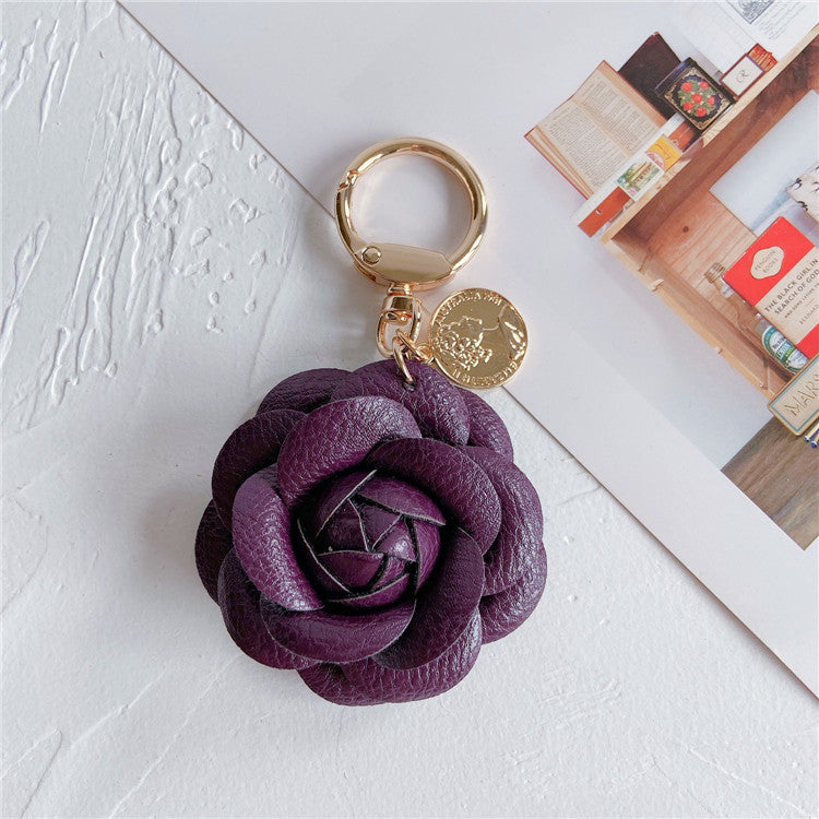 Wholesale Fashion leather Camellia car keychain