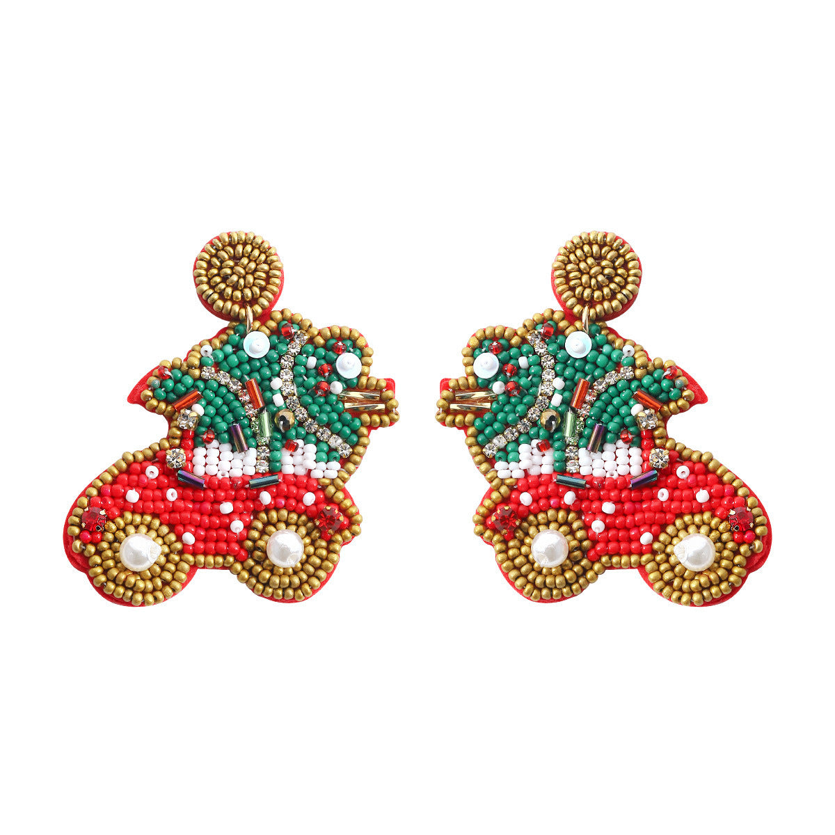 Wholesale Christmas Tree Boots Handmade Fabric Rice Bead Earrings