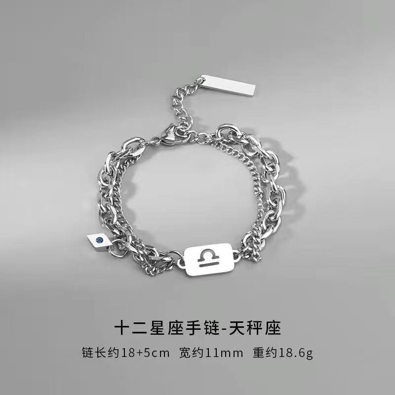Wholesale Twelve Constellation Necklace  Titanium Steel Color-free Double-layer Chain Bracelet Combination