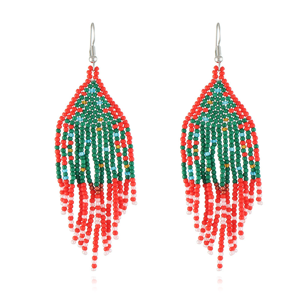 Wholesale Christmas Tassel Hand Knitted Christmas Tree Santa Claus Rice Bead Earrings