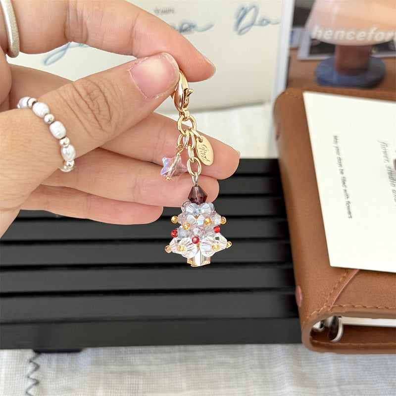 Wholesale Electroplated Purple Beaded Christmas Tree Charm Cute Bag Accessory Car Keychain Zipper Pull Stylish Everyday Gift