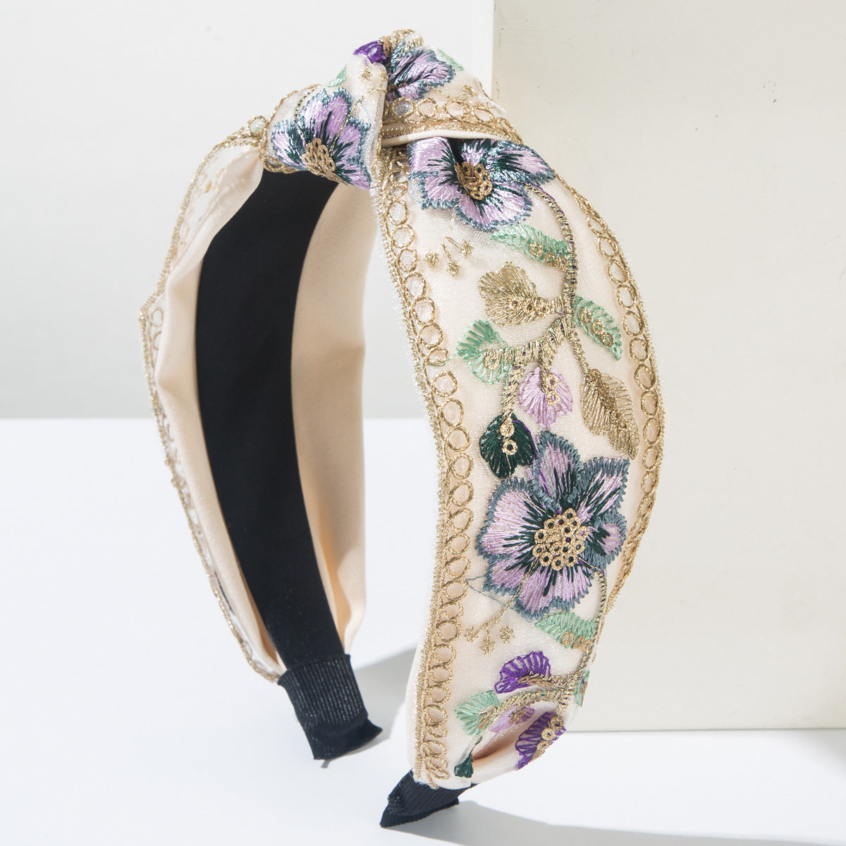 Wholesale  Light Luxury Satin Mesh Embroidered Headband Chinese Style High Cranial Top Wide Side Internet Celebrity Fashionable Daily Exterior Headwear