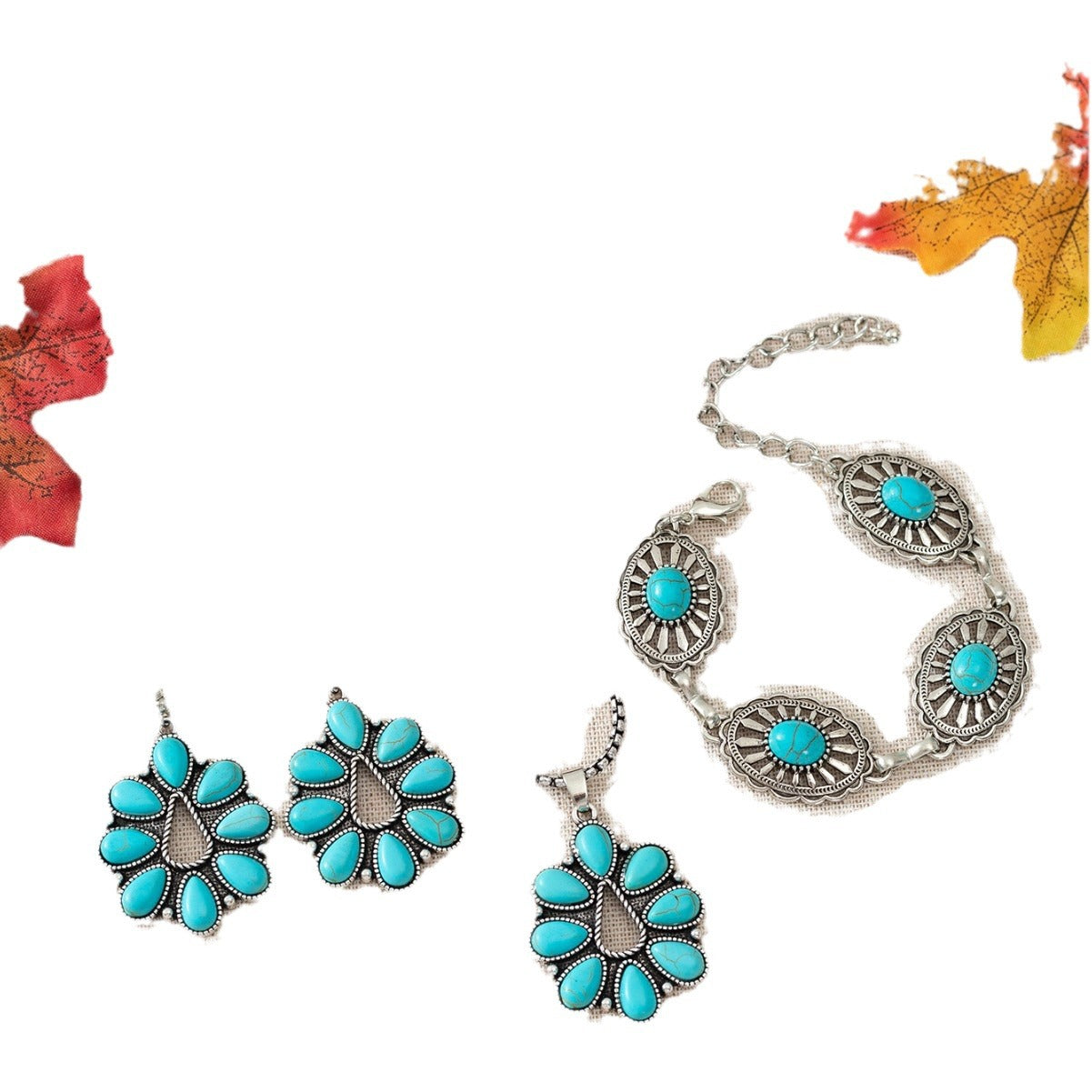 Wholesale Bohemian Retro Fashion Turquoise Drop Necklace Earrings Bracelet