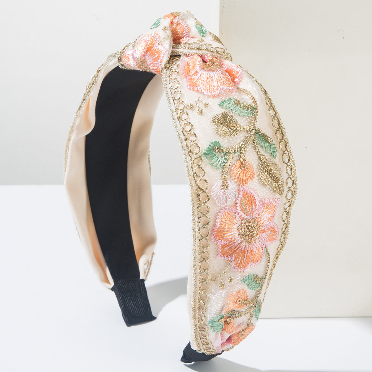 Wholesale  Light Luxury Satin Mesh Embroidered Headband Chinese Style High Cranial Top Wide Side Internet Celebrity Fashionable Daily Exterior Headwear