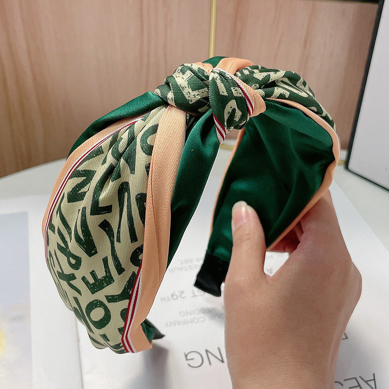 Wholesale Alphabet Numeric Wide Edge Printed Fabric Hair Hoops