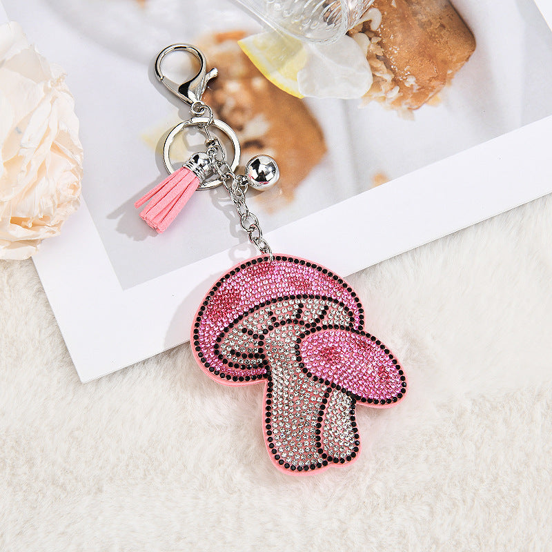 Wholesale colorful mushroom studded diamond keychain