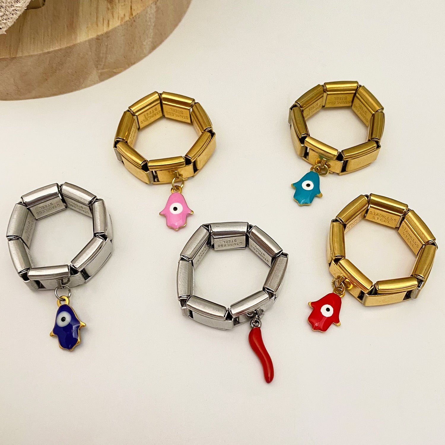 Wholesale Oil dripping palm eye ring titanium steel square module ring