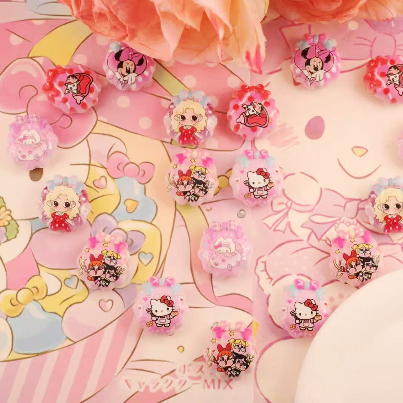 Wholesale 10pcs Acrylic pink beaded spray paint printing design OLY Exclusive