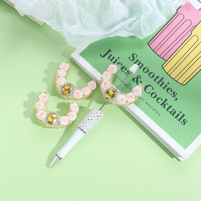 Wholesale 10pcs Heavy Industries Moon Flower Zircon Straight Hole Handmade Beads