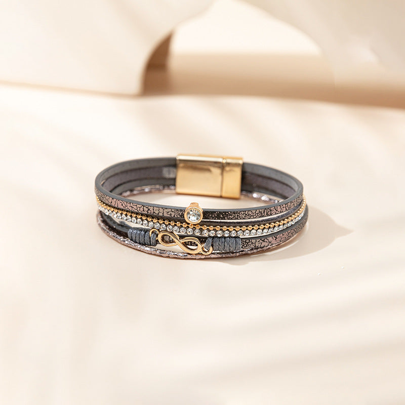 Wholesale Punk style magnetic buckle multi-layer wristband Layered Bracelet Set