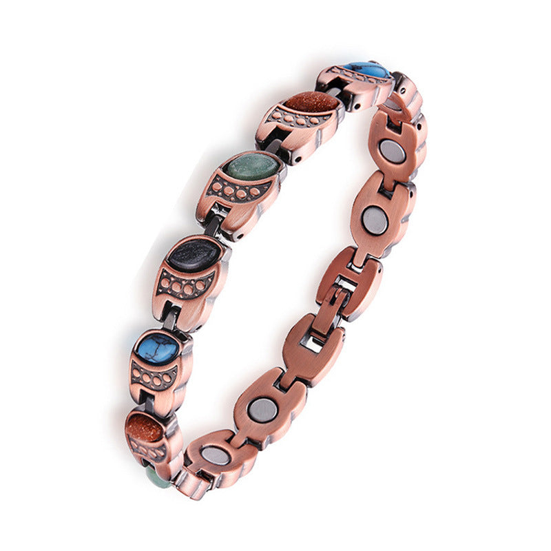 Wholesale Natural Turquoise Vintage Aged Adjustable Zinc Alloy Magnet Bracelet