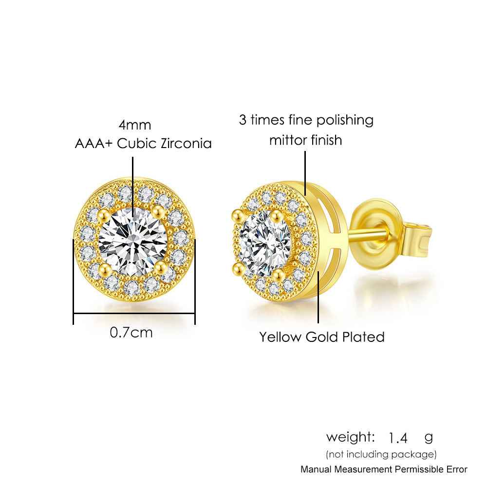 Wholesale Round Full Diamond Hip Hop Zircon Earrings