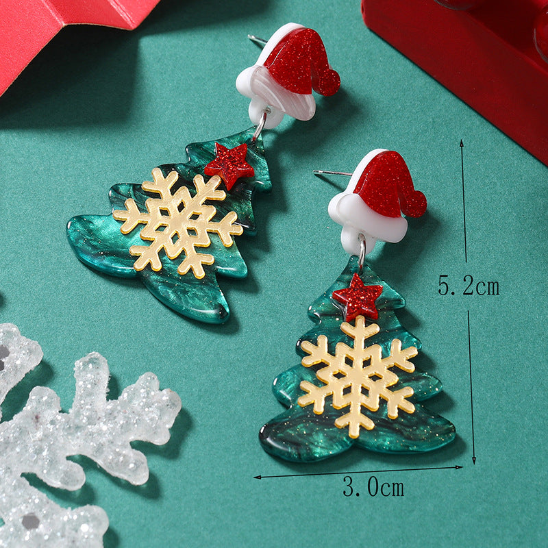 Wholesale Christmas Cartoon Mini Snowman Christmas Tree Boots Snowflake Colorful Acrylic Earrings