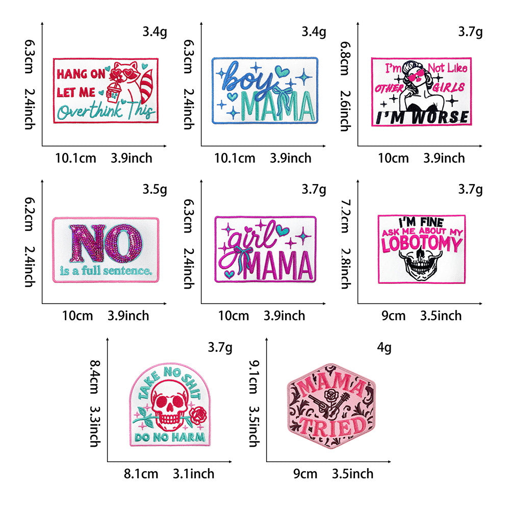 Wholesale 9 Styles Pink Letter Plaid DIY Iron On Embroidered Patches For Shoes Hats Trendy Casual Accessory