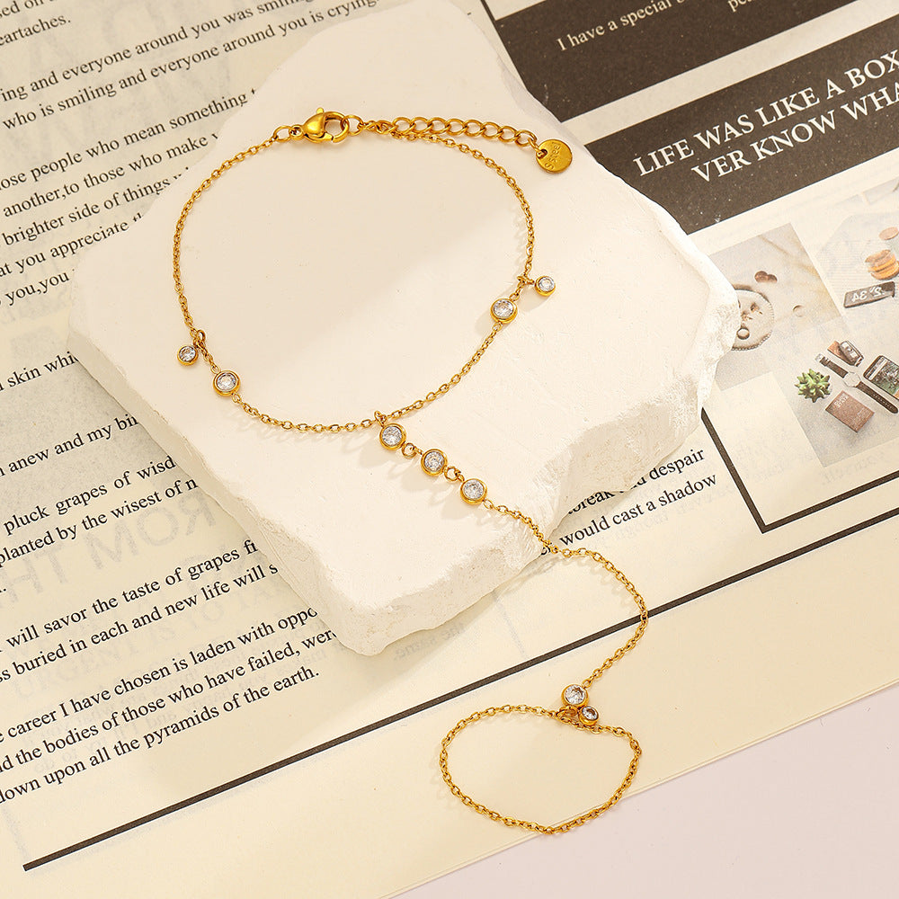 Wholesale Stainless Steel Mittens Bracelet Niche Ring with Diamonds Golden Bracelet